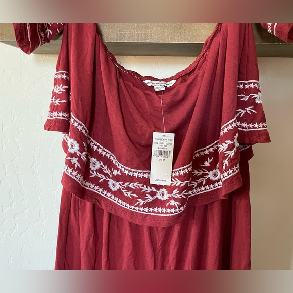 American Eagle|SOFT Burgundy Floral Embroidered Romper, Off the Shoulder•••NWT - Picture 6 of 13